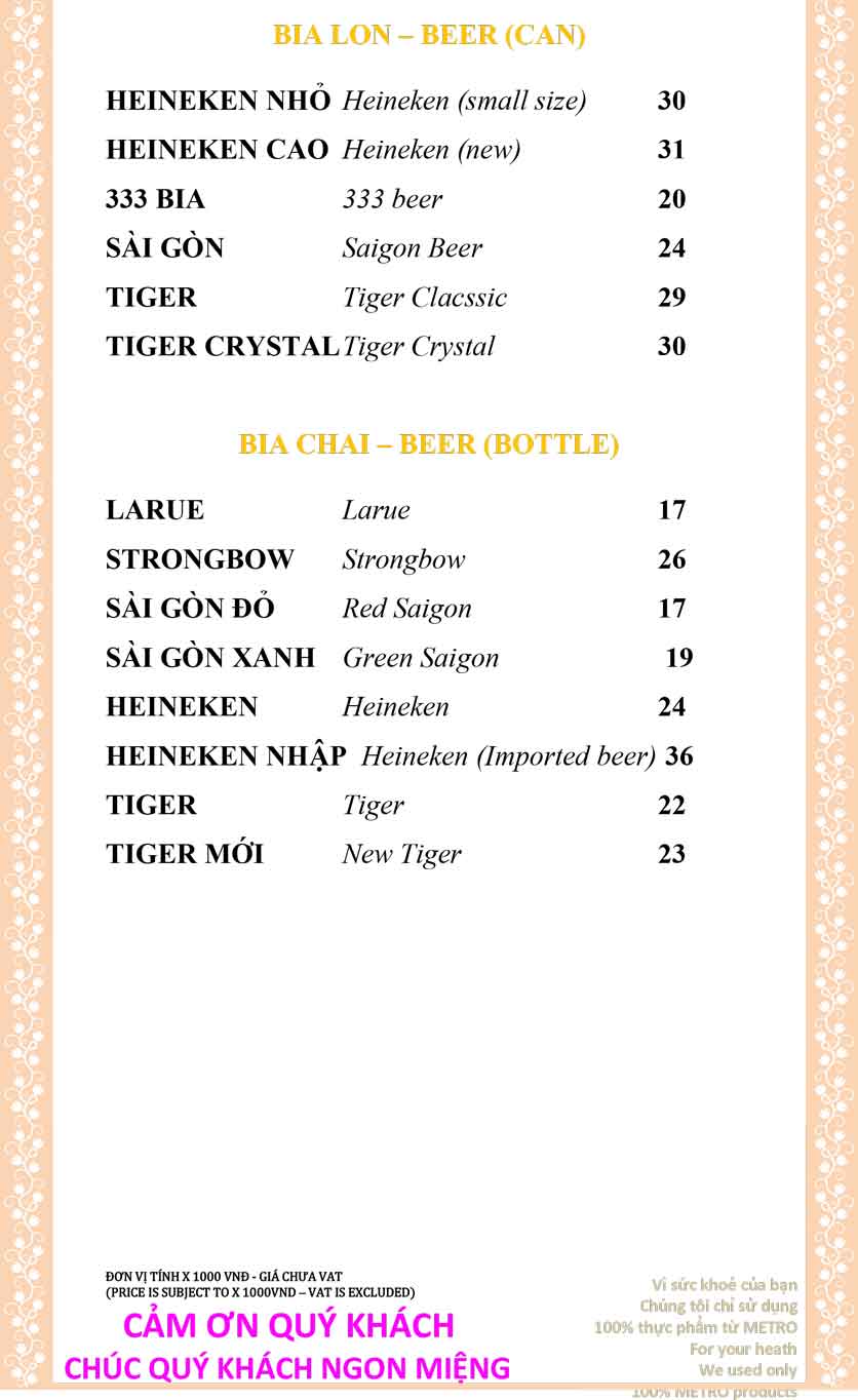 Menu Sài Gòn Xưa và Nay - Nguyễn Trung Trực 1 