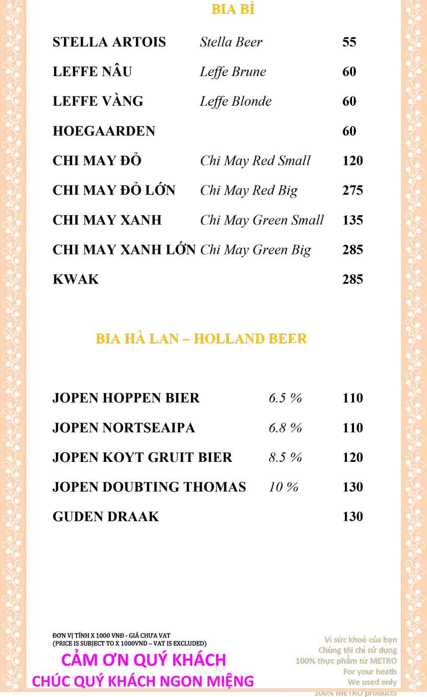 Menu Sài Gòn Xưa và Nay - Nguyễn Trung Trực 2 