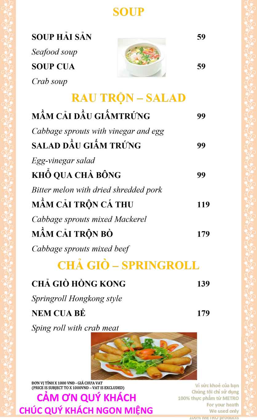 Menu Sài Gòn Xưa và Nay - Nguyễn Trung Trực 9 