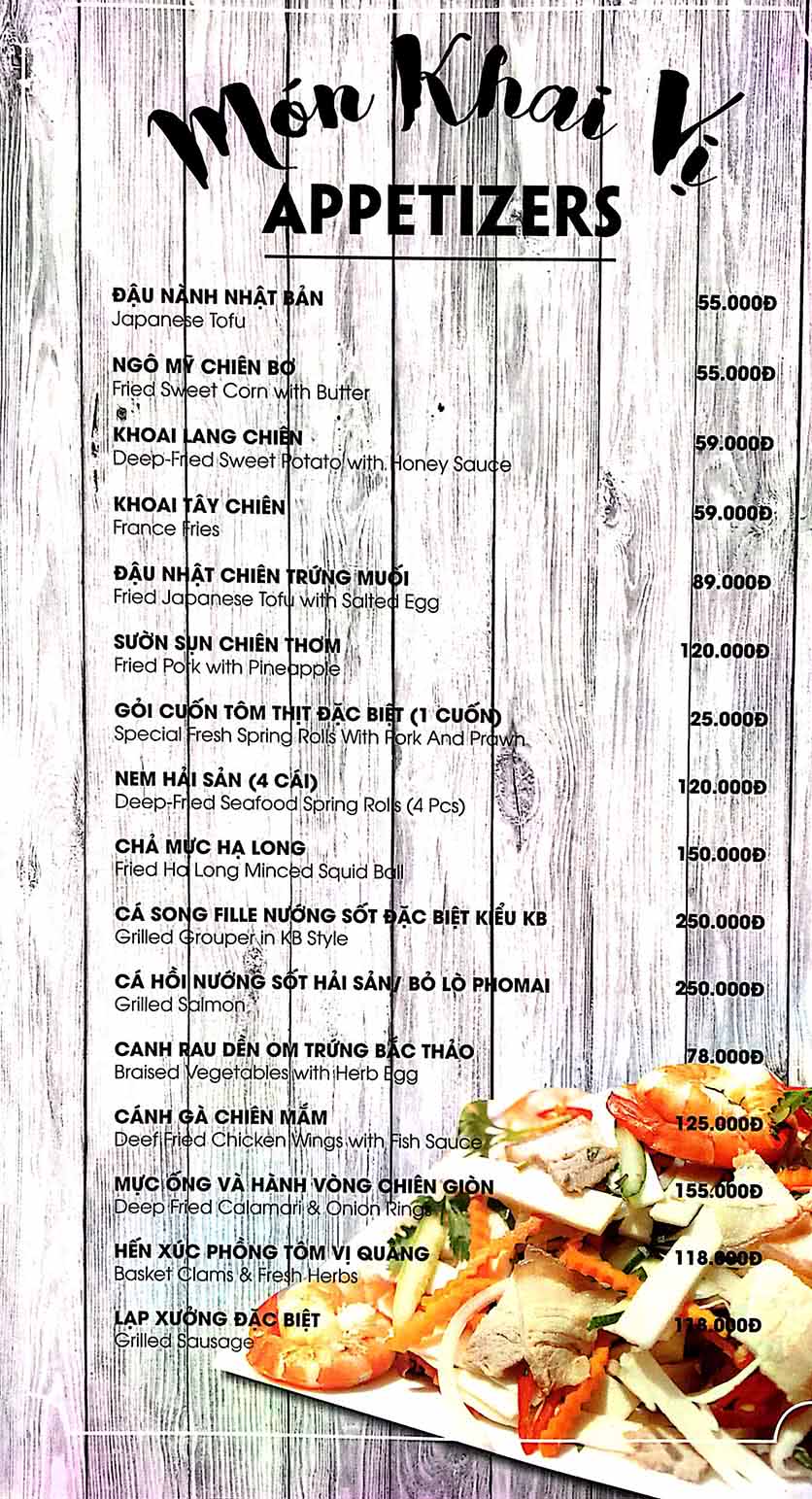 Menu Nhà Hàng Hải Sản KB 3 