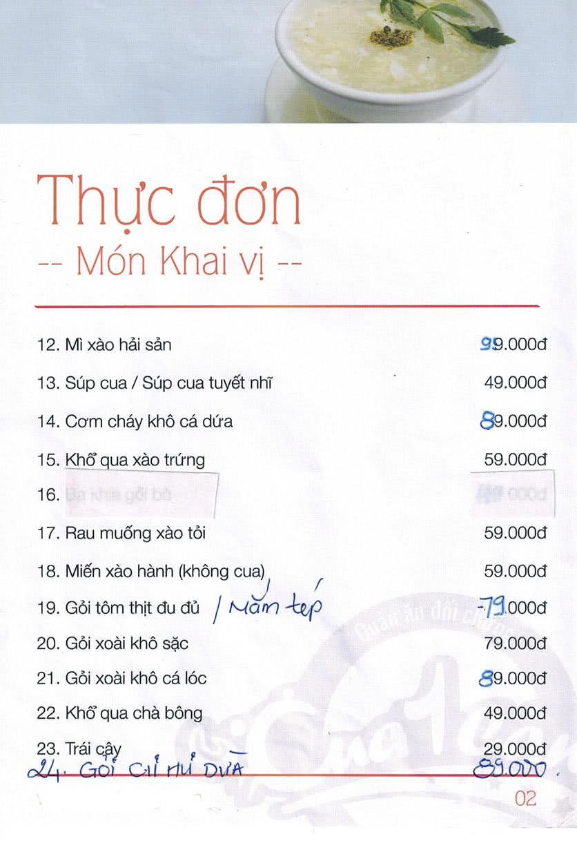 Menu Cua 1 Càng - Nguyễn Oanh 3