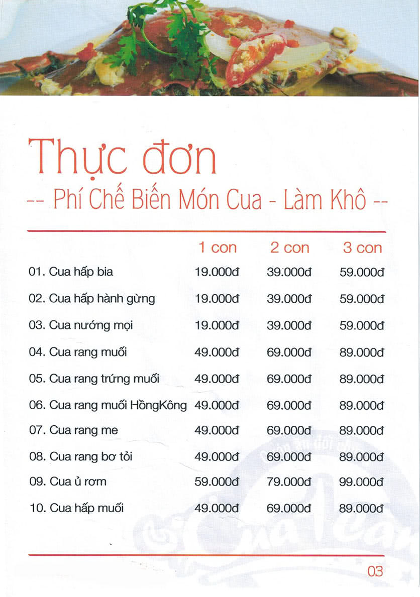 Menu Cua 1 Càng - Nguyễn Oanh 6