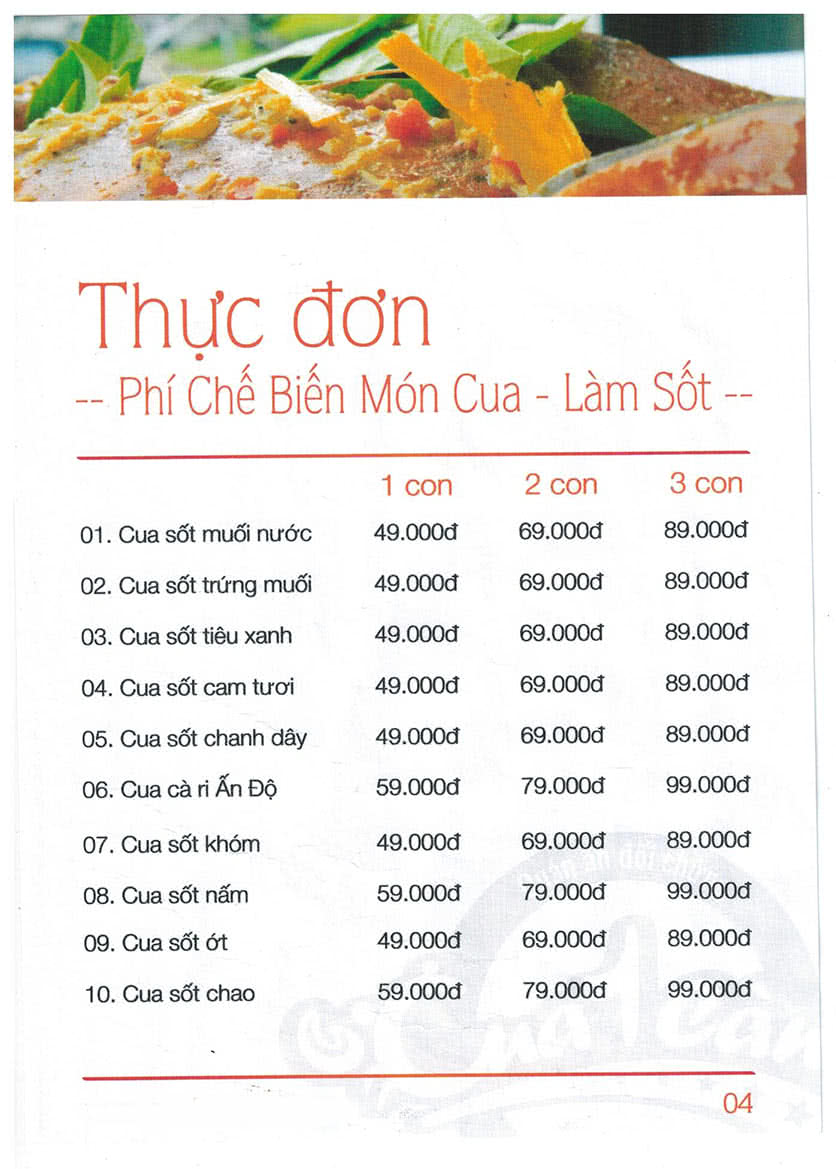 Menu Cua 1 Càng - Nguyễn Oanh 8