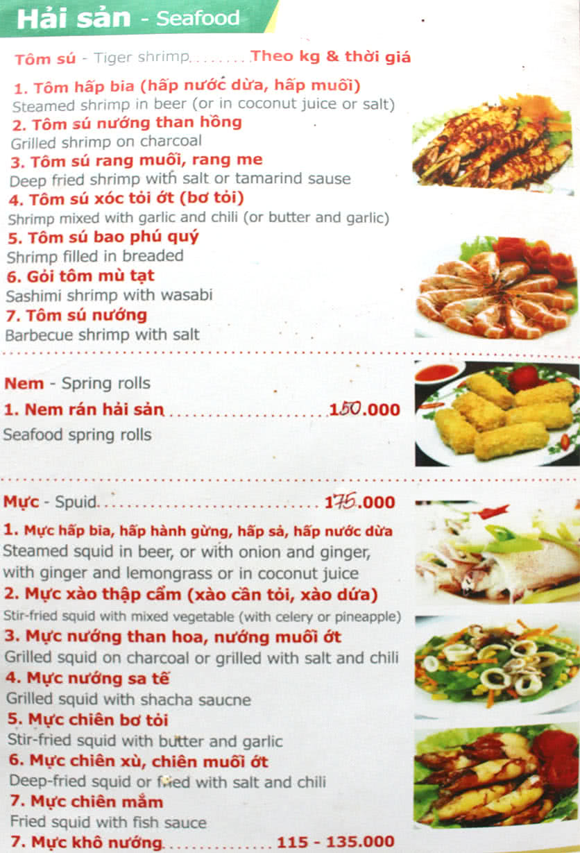 Menu Thượng Hải - Láng Hạ 9 