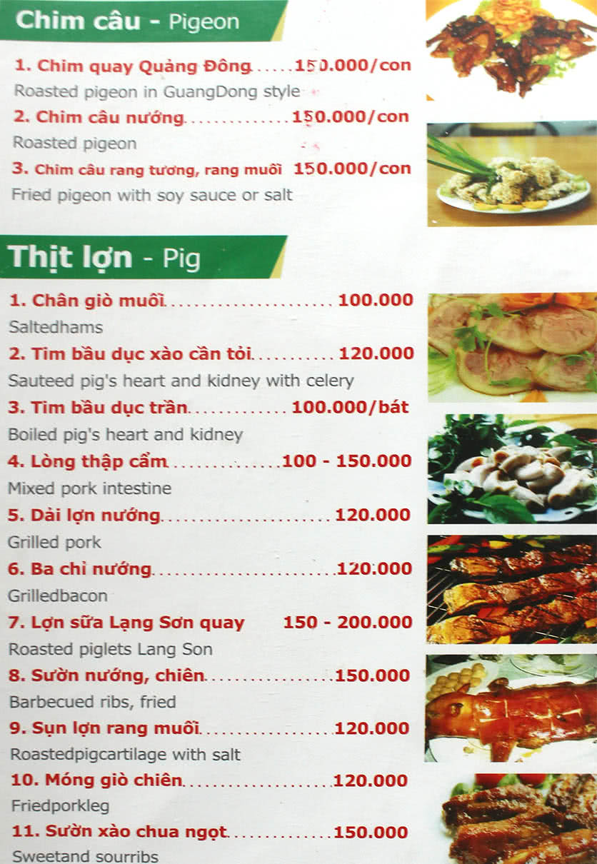 Menu Thượng Hải - Láng Hạ 3 