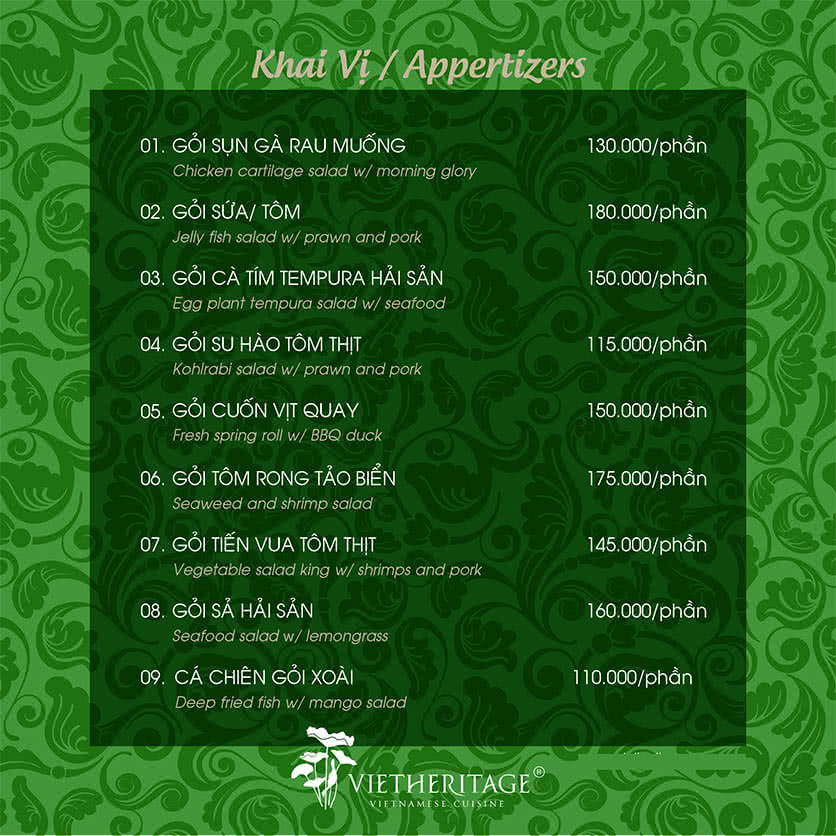 Menu Vietheritage - Võ Văn Tần 2