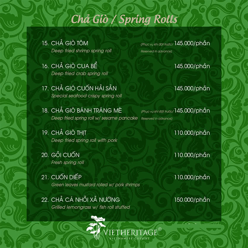 Menu Vietheritage - Võ Văn Tần 7