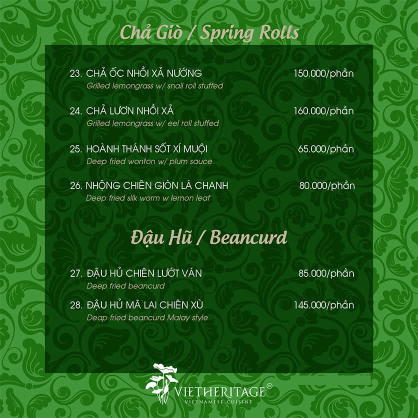 Menu Vietheritage - Võ Văn Tần 9 