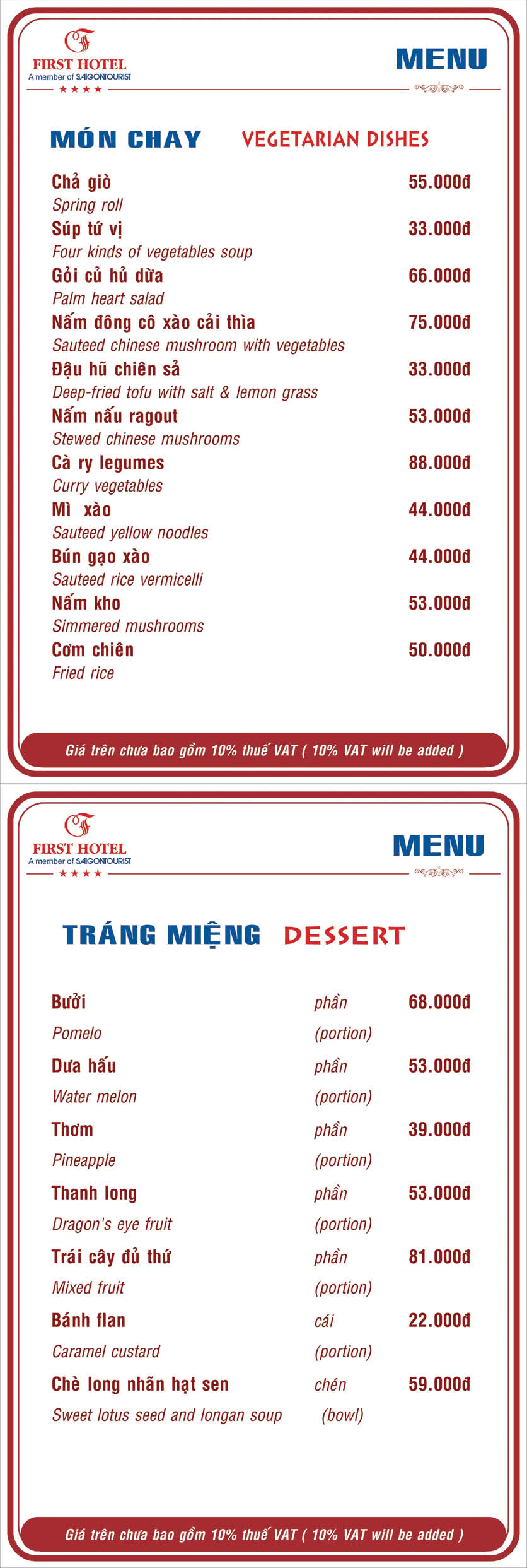 Menu Hoa Viên Đệ Nhất - Hoàng Việt 6 