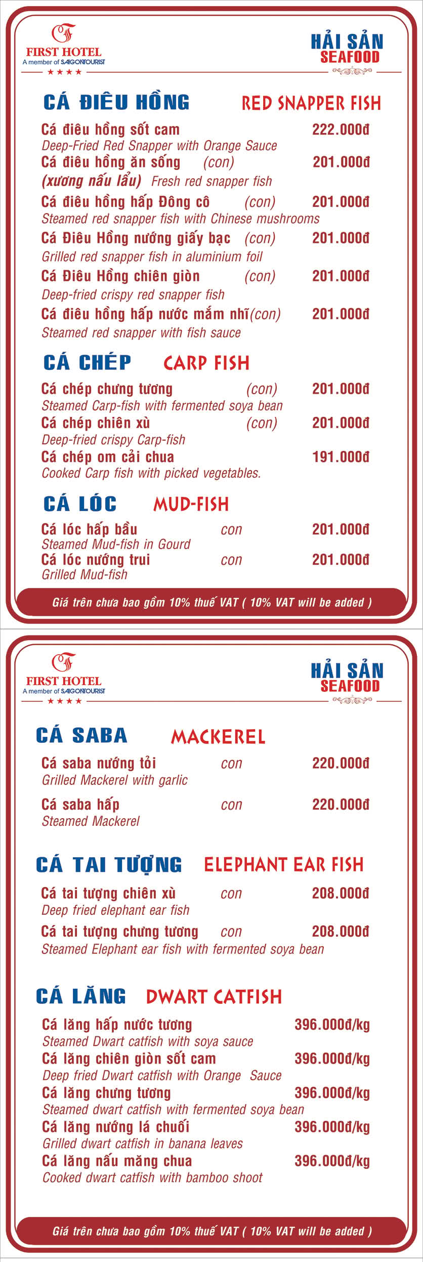 Menu Hoa Viên Đệ Nhất - Hoàng Việt 8 
