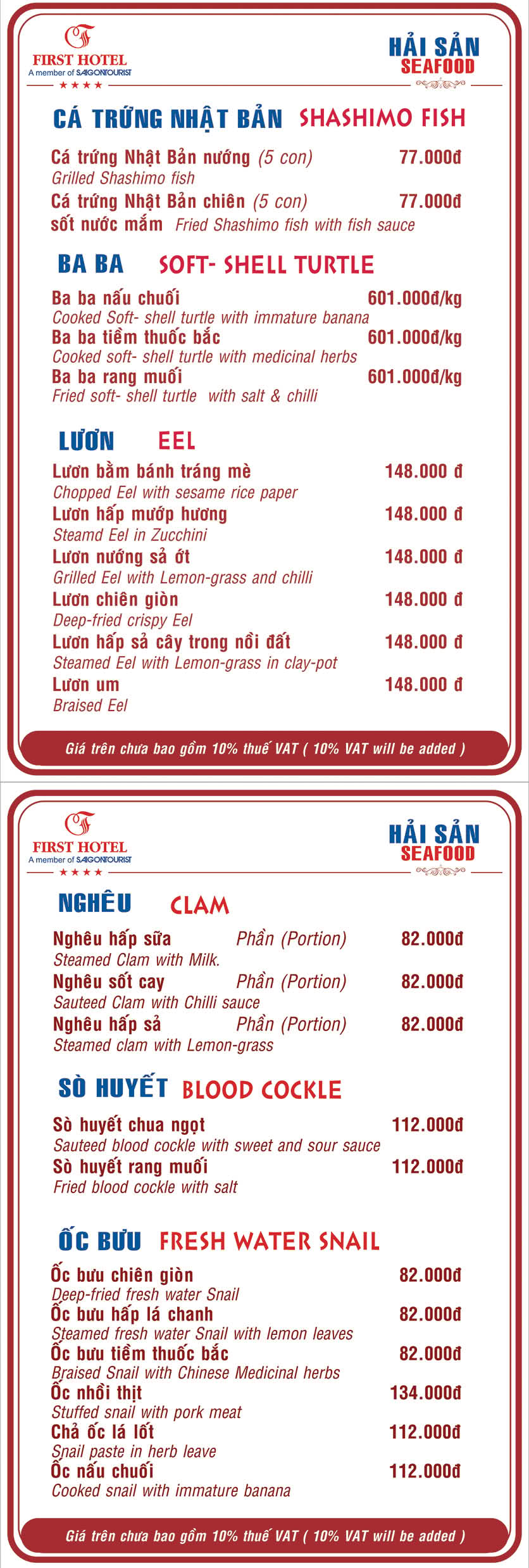 Menu Hoa Viên Đệ Nhất - Hoàng Việt 9 