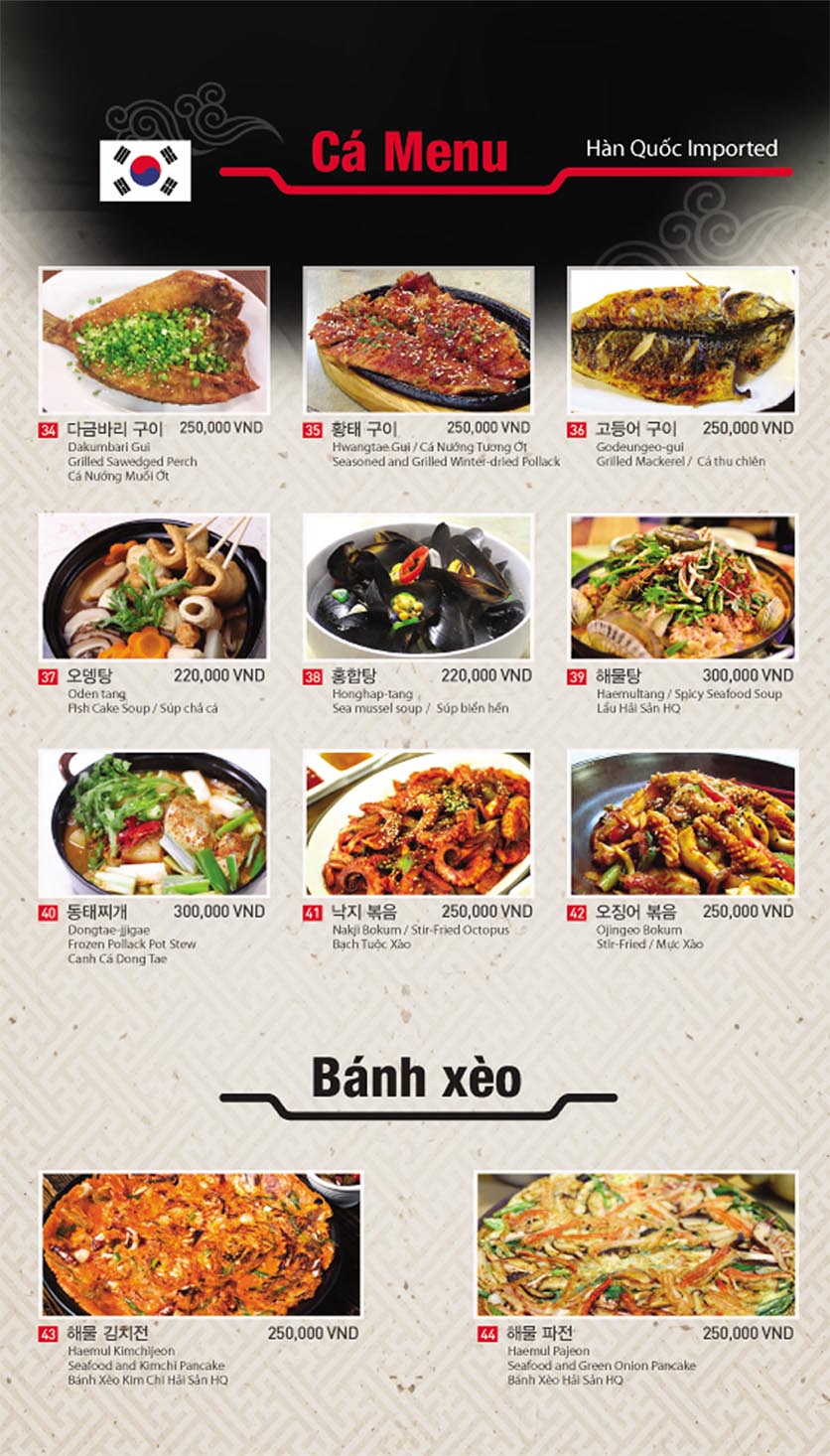 Menu Sườn Nướng Hàn Quốc 3 
