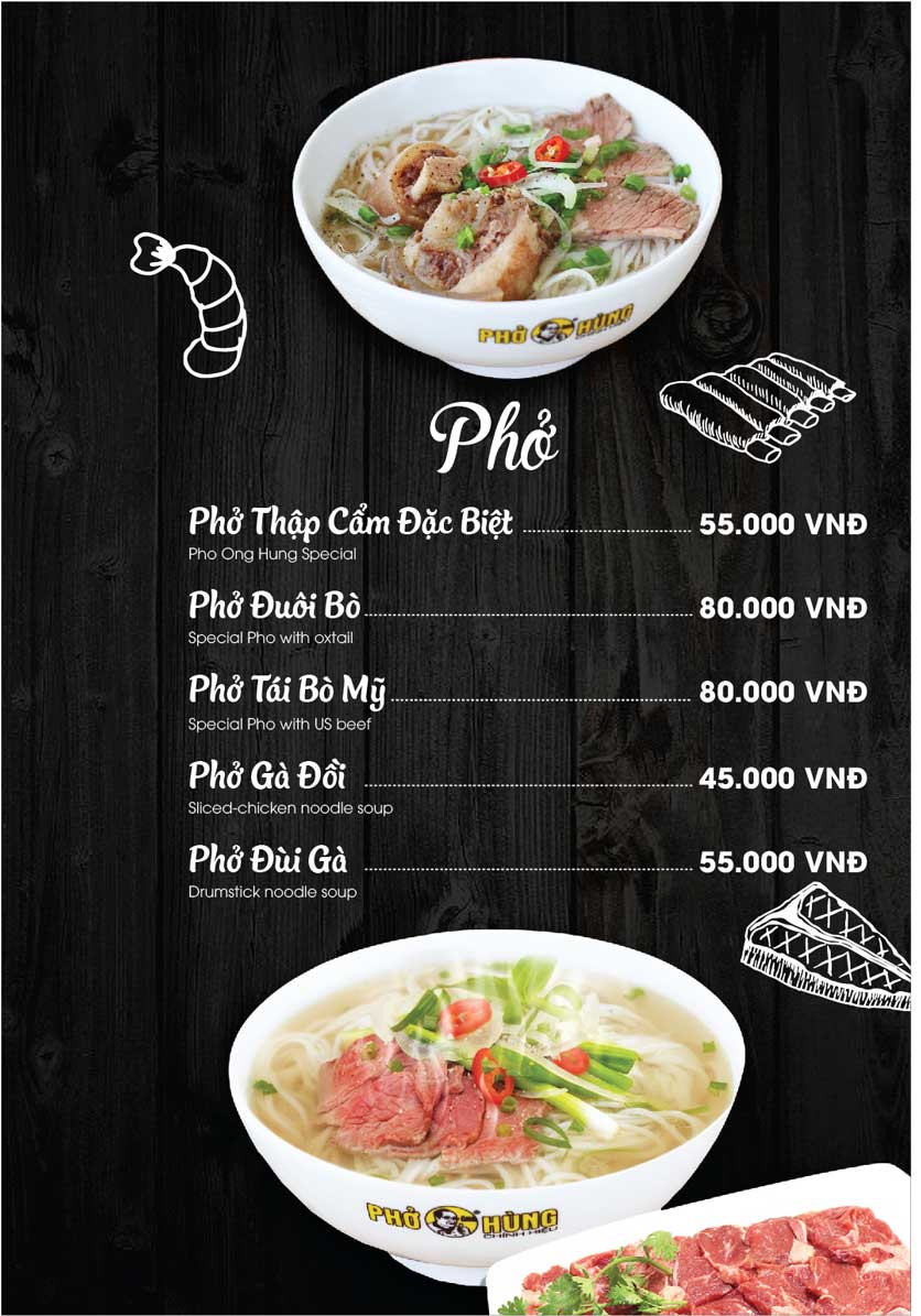 Menu Phở Ông Hùng – Hàng Bài 1