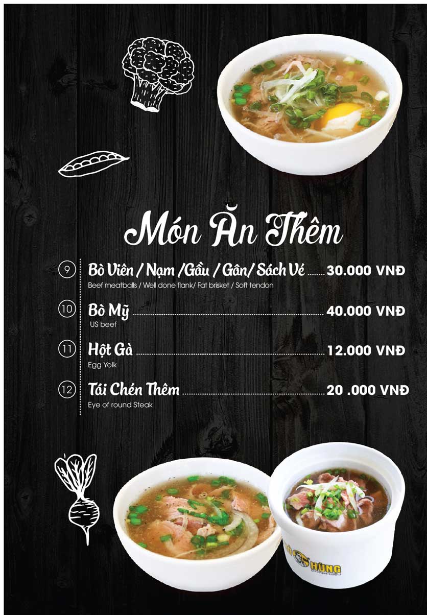 Menu Phở Ông Hùng – Hàng Bài 3