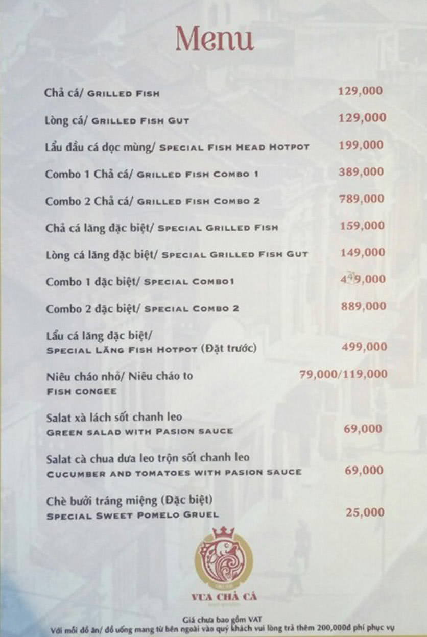 Menu Vua Chả Cá - Mai Hắc Đế  2 